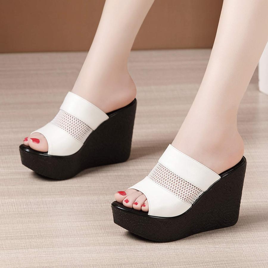 【並行輸入品】Enelauge Women's Platform Sandals High Heels Wedge Open Toe Slipの画像