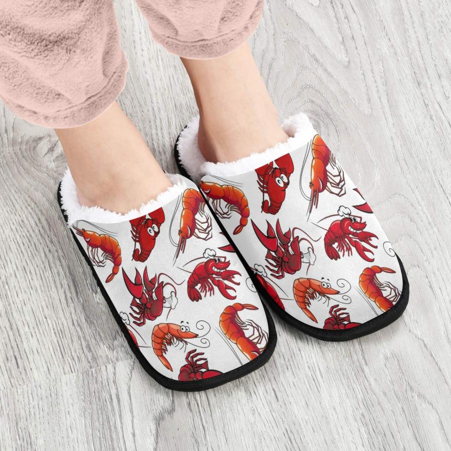 【並行輸入品】Red Shrimps Prawns Lobsters Fuzzy Feet Plush Slippers, Anti Slipの画像
