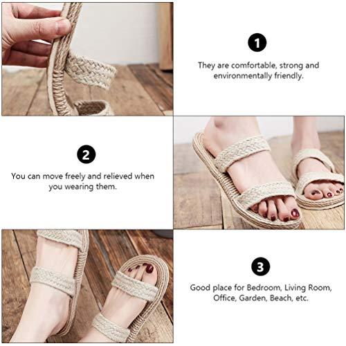 【並行輸入品】Beige Womens Straw Slide Sandals Slip on Flat Open Toe Double Baの画像