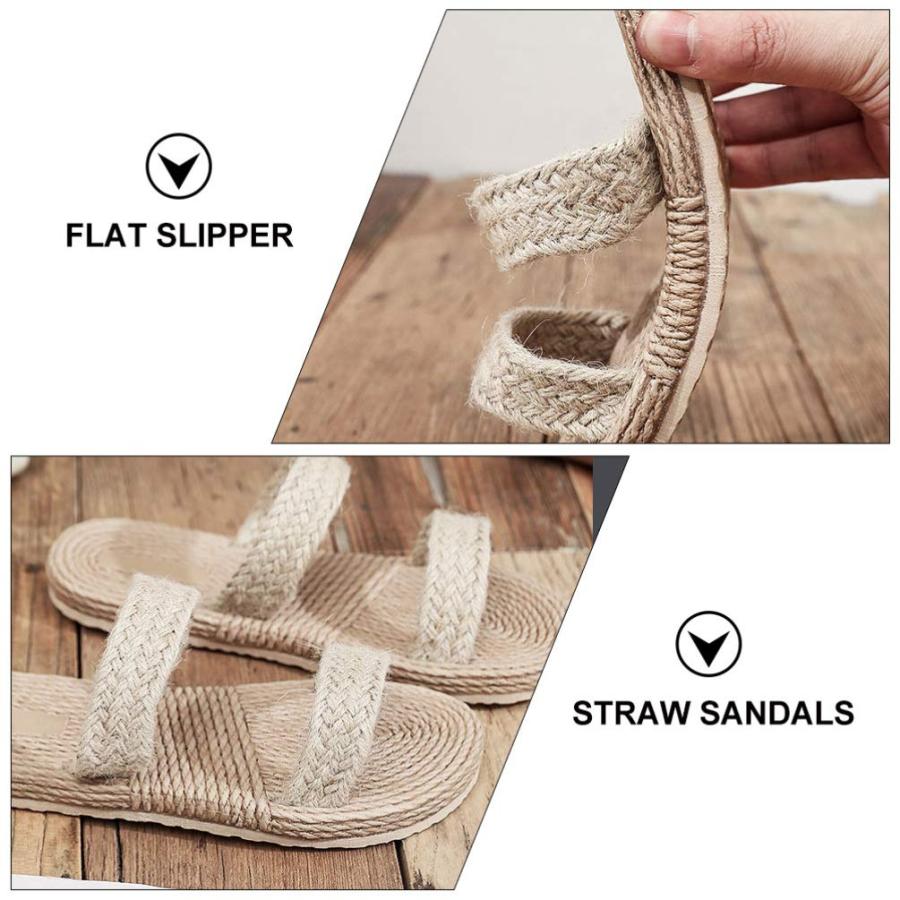 【並行輸入品】Beige Womens Straw Slide Sandals Slip on Flat Open Toe Double Baの画像