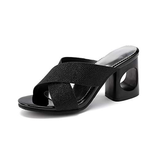 【並行輸入品】QSCQ Women's Peep Toe Summer Slide Sandals Cut Out Mid Block Heeの画像