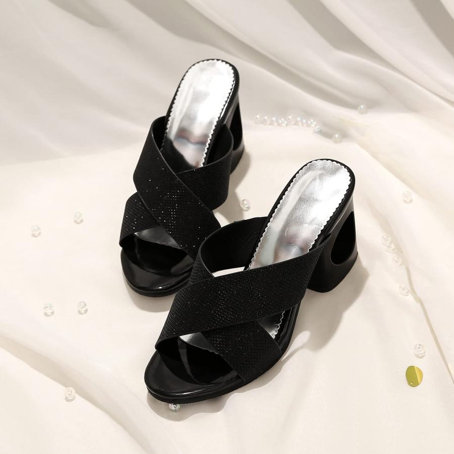 【並行輸入品】QSCQ Women's Peep Toe Summer Slide Sandals Cut Out Mid Block Heeの画像