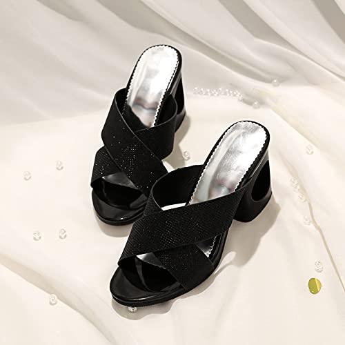 【並行輸入品】QSCQ Women's Peep Toe Summer Slide Sandals Cut Out Mid Block Heeの画像