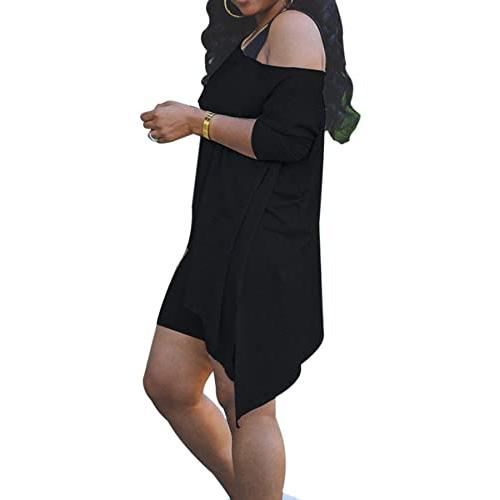 【並行輸入品】NRTHYE Women's 2 Piece Outfits Irregular Off Shoulder T shirts &