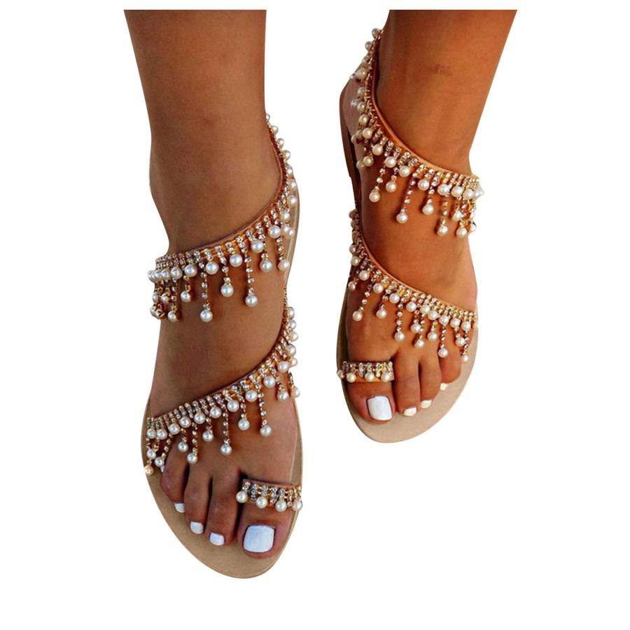 【並行輸入品】Fukasse Women Wedding Flat Sandals Fashion Rhinestones Pearl Lacの画像