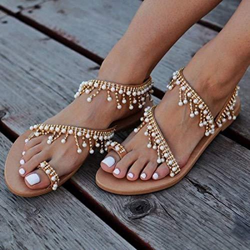 【並行輸入品】Fukasse Women Wedding Flat Sandals Fashion Rhinestones Pearl Lacの画像
