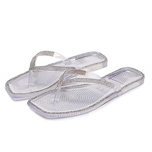【並行輸入品】LUXINYU Women's Crystal Flip flops Slide Sandals Rhinestone Flatの画像