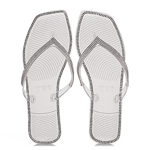 【並行輸入品】LUXINYU Women's Crystal Flip flops Slide Sandals Rhinestone Flatの画像