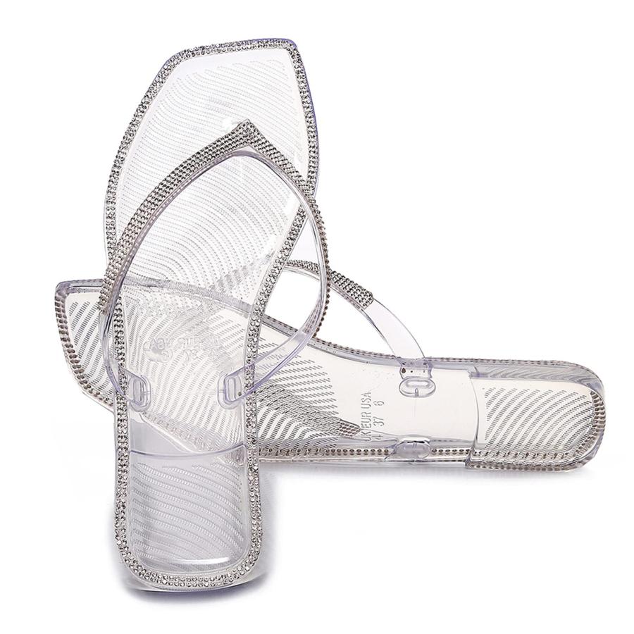 【並行輸入品】LUXINYU Women's Crystal Flip flops Slide Sandals Rhinestone Flatの画像