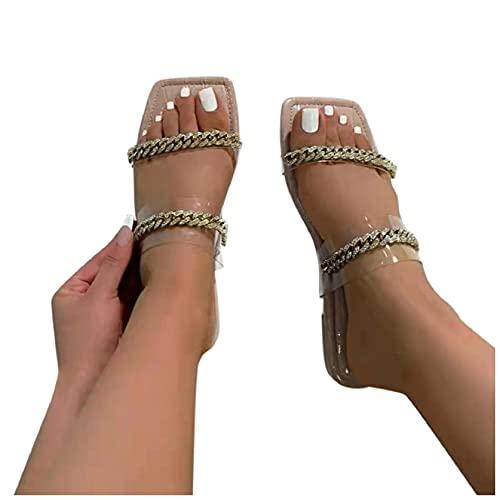 【並行輸入品】Nevera Shoes Women's Slides Rhinestone Chain Slippers Open Squar_1