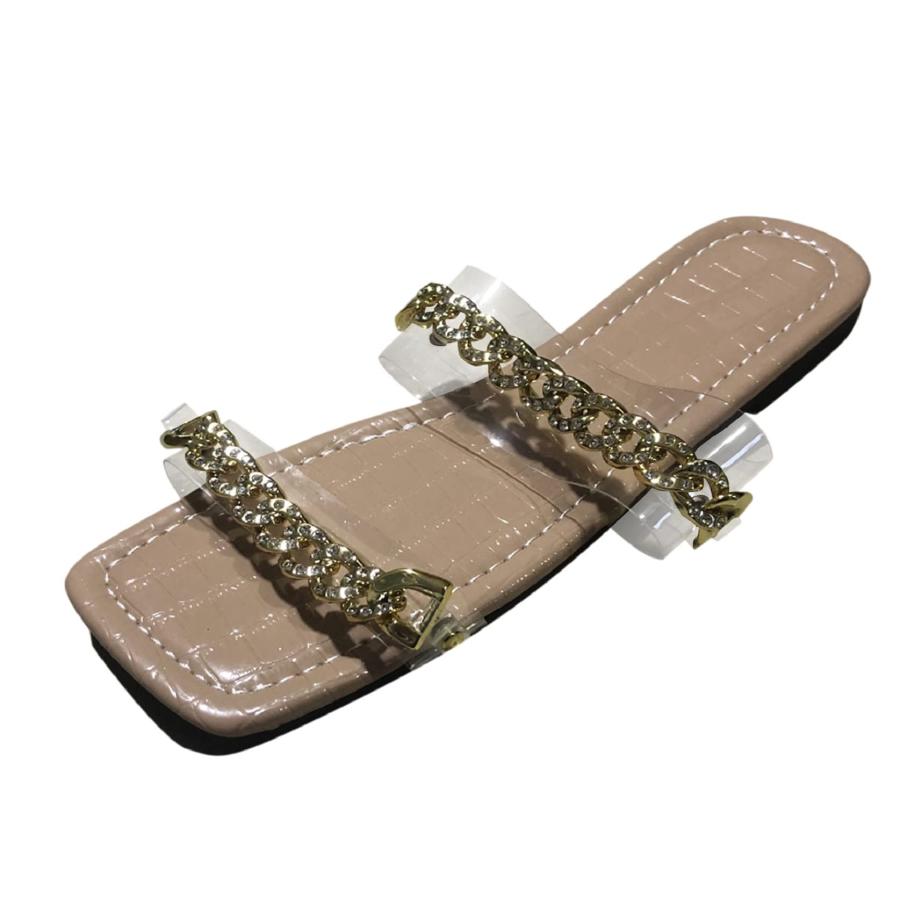 【並行輸入品】Nevera Shoes Women's Slides Rhinestone Chain Slippers Open Squar_3