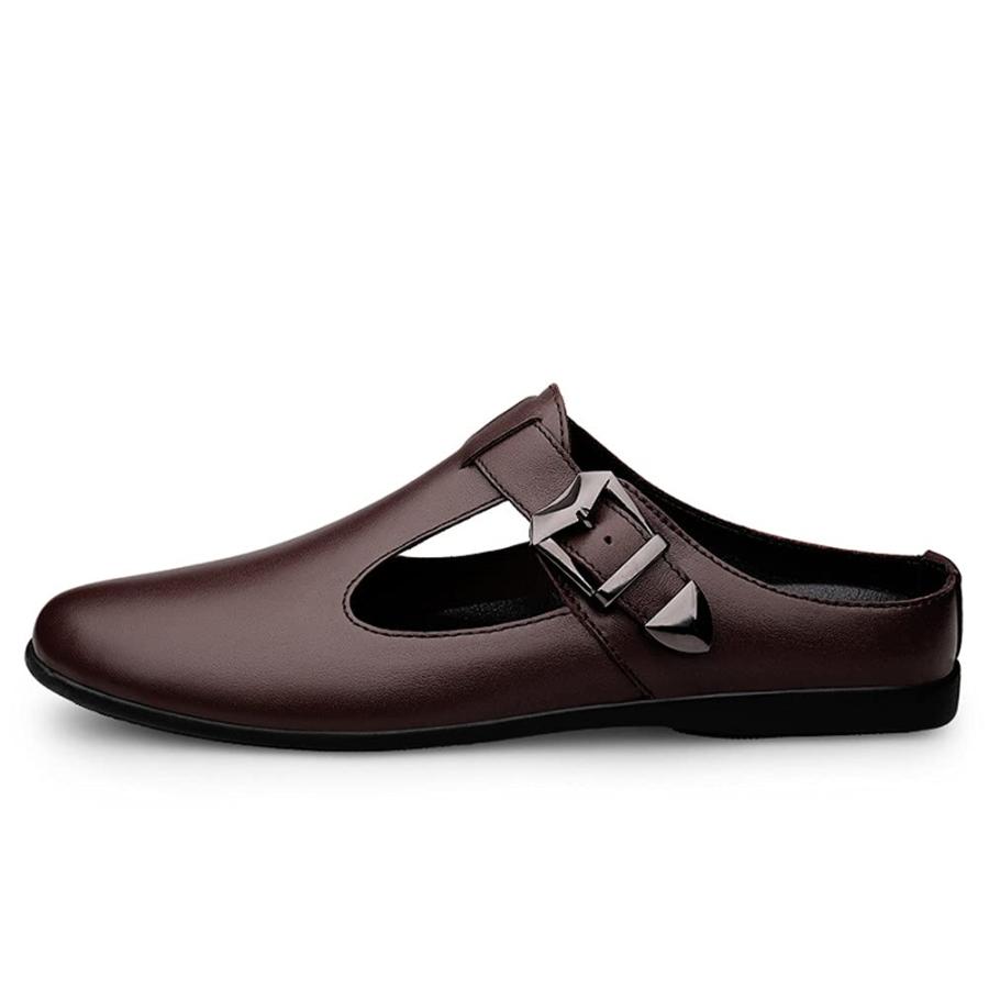 【並行輸入品】ChicLovey Mens Backless Mules Clog Slippers Breathable Leather Hの画像