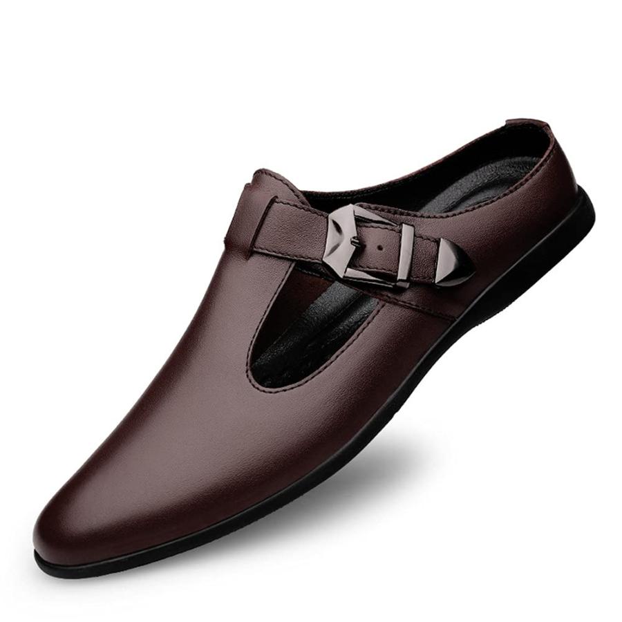 【並行輸入品】ChicLovey Mens Backless Mules Clog Slippers Breathable Leather Hの画像