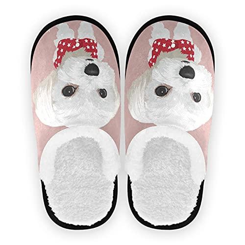 【並行輸入品】Dussdil Maltese Dog Puppy Womens Mens Slippers White Stars Homeの画像