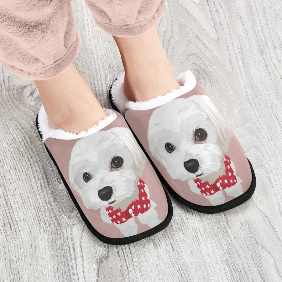 【並行輸入品】Dussdil Maltese Dog Puppy Womens Mens Slippers White Stars Homeの画像