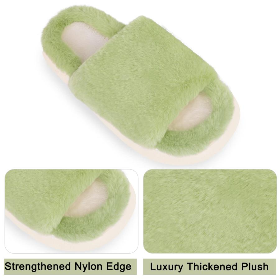 【並行輸入品】Feionusin Fluffy Womens House Slippers Memory Foam Open Toe Comf_9