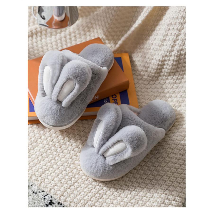 【並行輸入品】LivingGeometry Puffy Plush Slippers Bunny Ears for Women House Sの画像