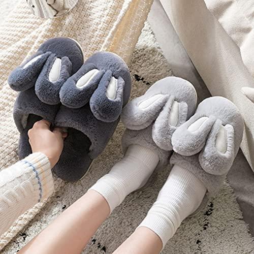 【並行輸入品】LivingGeometry Puffy Plush Slippers Bunny Ears for Women House Sの画像