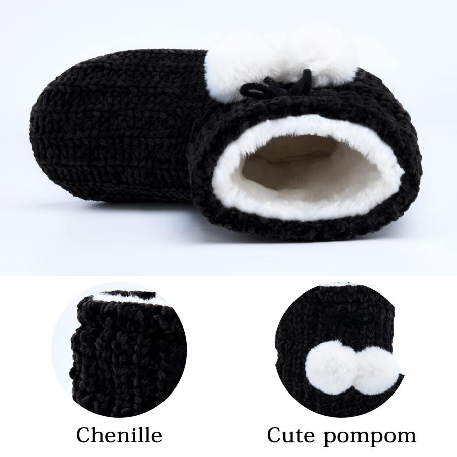 【並行輸入品】LORDFON Chenille Knit Womens Bootie Slippers with Cute Pom Pom,Cの画像