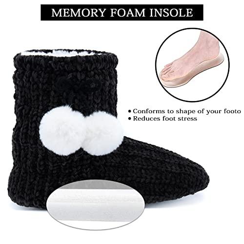 【並行輸入品】LORDFON Chenille Knit Womens Bootie Slippers with Cute Pom Pom,Cの画像