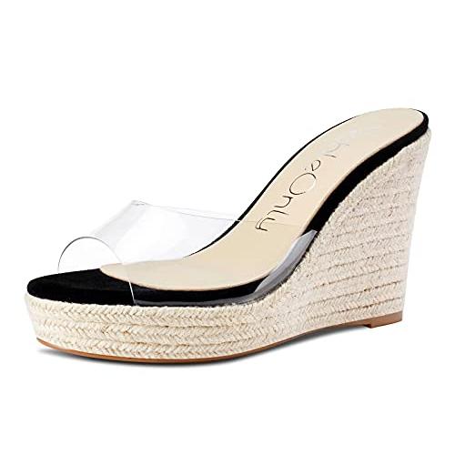 【並行輸入品】NobleOnly Womens High Heels Platform Wedge Sandals Clear Transpaの画像