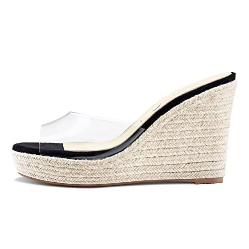 【並行輸入品】NobleOnly Womens High Heels Platform Wedge Sandals Clear Transpaの画像