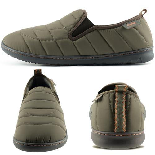 【並行輸入品】LazyStep メンズ 耐水性スリッパ 快適な低反発素材 スリップオン 屋内 屋外 ハウスシューズ, オリーブ, 11 12 L_4