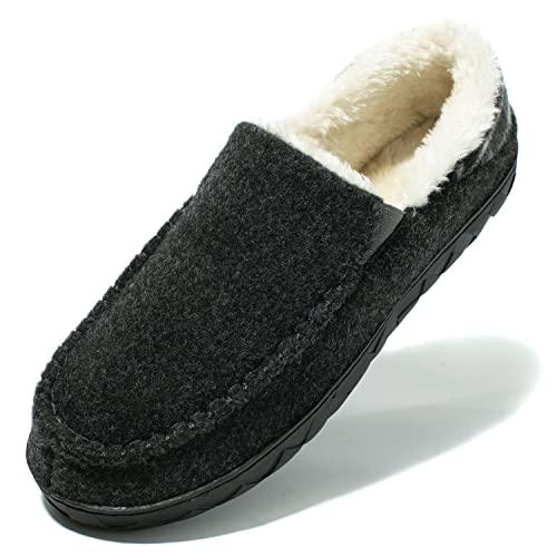 【並行輸入品】NewDenBer Men's Warm Memory Foam Moccasin Slippers Plush Sherpa_1