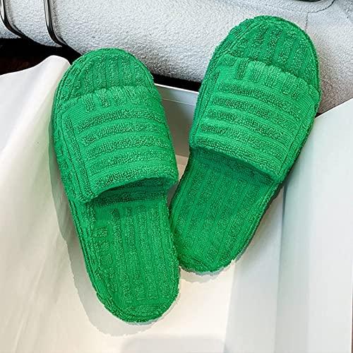 【並行輸入品】ZAIXO Women Slippers Fur Winter Solid Color Bedroom Living Greenの画像