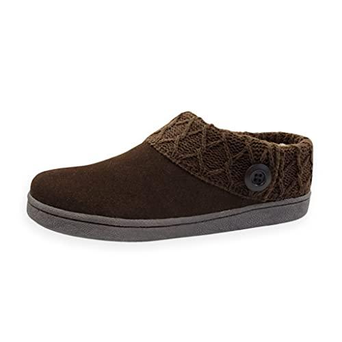 【並行輸入品】Clarks Scuff ダークブラウン ニットファー スリッポン フラットスリッパ ラウンドトゥ スライドミュール (ブラウン、_1