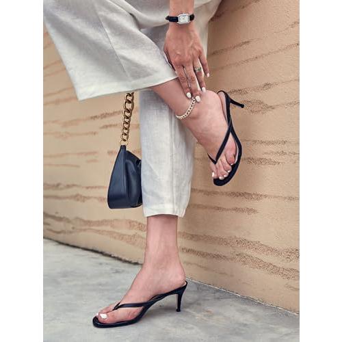 【並行輸入品】Coutgo Women's Kitten Heel Flip Flops Slip On Thong Slide Sandalの画像