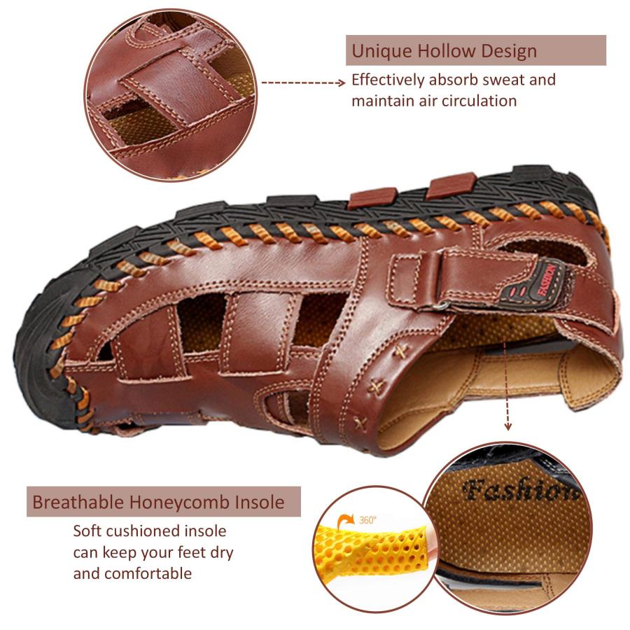 【並行輸入品】メンズ レザーサンダル クローズドトゥ スポーツサンダル アウトドア 通気性 フィッシャーマンシューズ 夏 調節可能 カジュアルサの画像