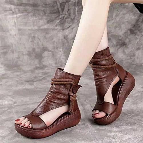 【並行輸入品】LKJHG Women Leather Sandals Open Toe Wedge Platform Beach Sandalの画像