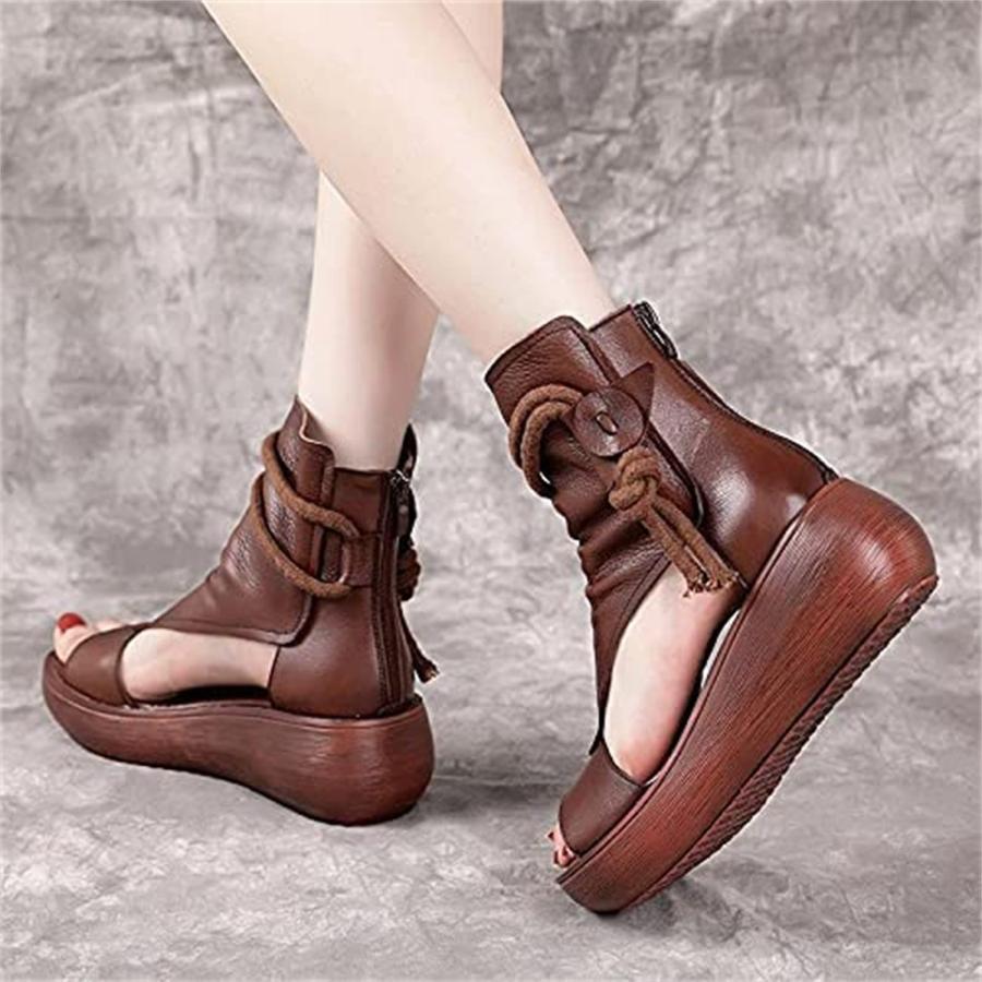 【並行輸入品】LKJHG Women Leather Sandals Open Toe Wedge Platform Beach Sandalの画像