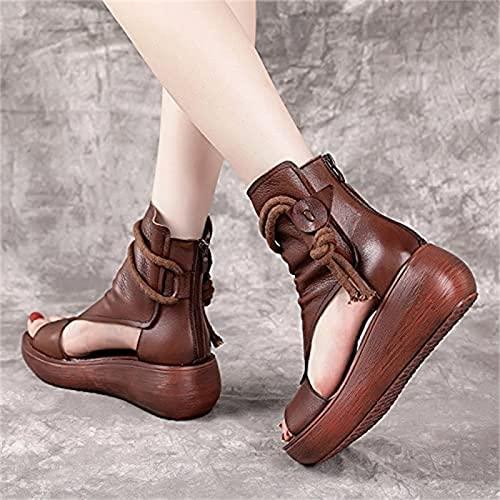 【並行輸入品】LKJHG Women Leather Sandals Open Toe Wedge Platform Beach Sandalの画像