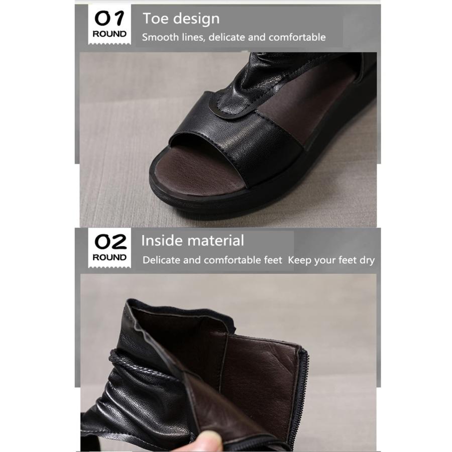 【並行輸入品】LKJHG Women Leather Sandals Open Toe Wedge Platform Beach Sandalの画像