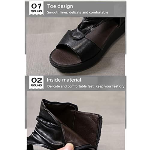 【並行輸入品】LKJHG Women Leather Sandals Open Toe Wedge Platform Beach Sandalの画像