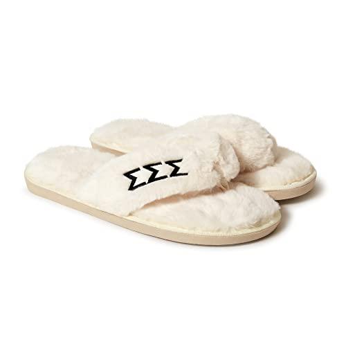 【並行輸入品】Sorority Shop Tri Sigma ファジースリッパ レディース, ホワイト, 9 10 Sorority Shop_1