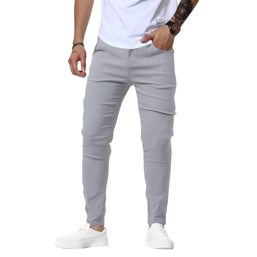 【並行輸入品】Woenzaia Slim Fit Grey Pants for Men Chinos Fashion Skinny Dress_3