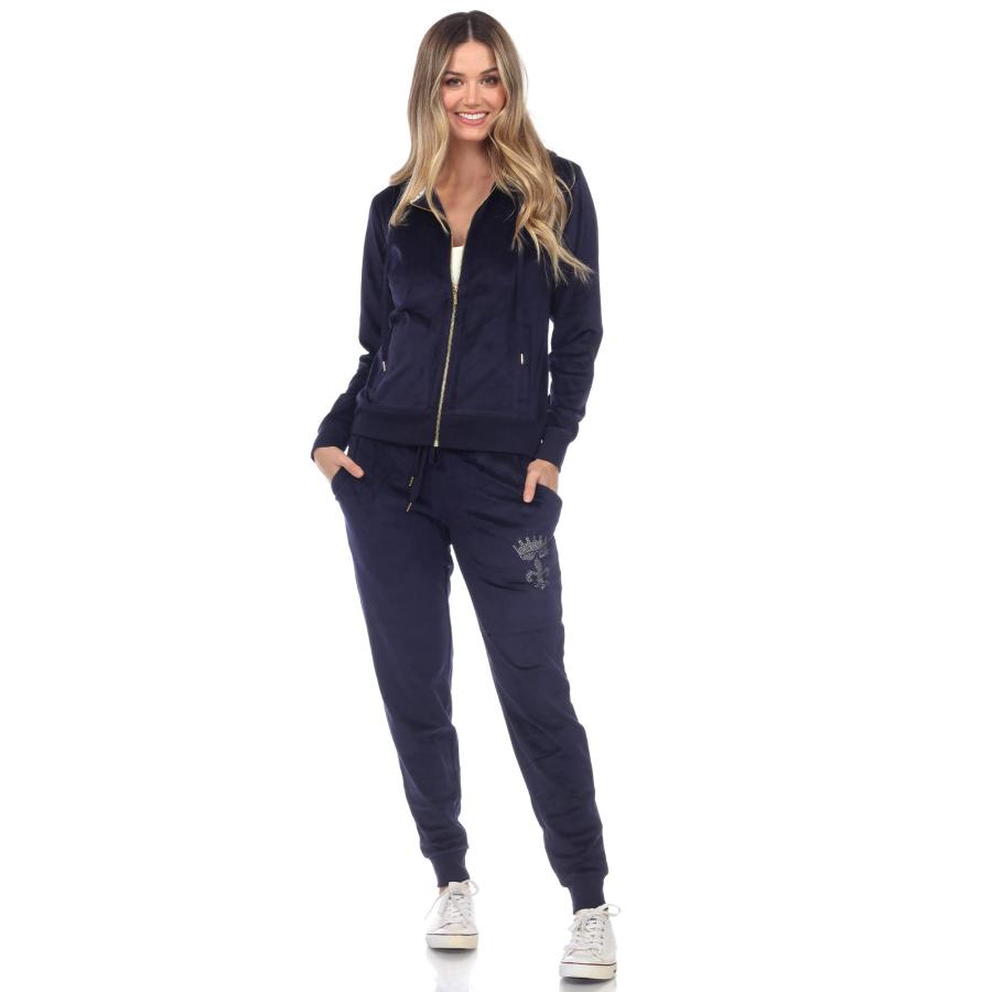 【並行輸入品】white mark Women's Plus Size 2 Piece Soft Velour Zip Up Hoodie T