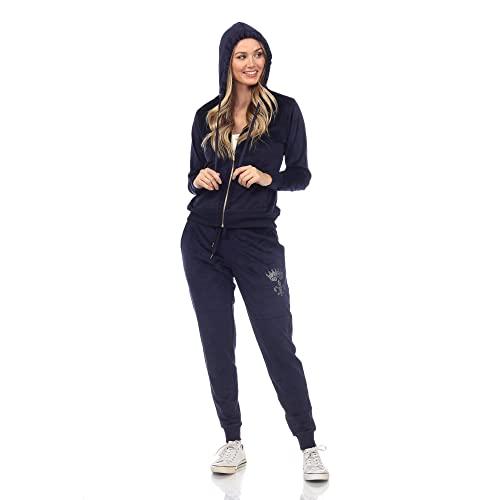 【並行輸入品】white mark Women's Plus Size 2 Piece Soft Velour Zip Up Hoodie T