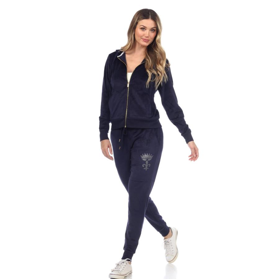 【並行輸入品】white mark Women's Plus Size 2 Piece Soft Velour Zip Up Hoodie T