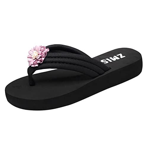 【並行輸入品】Women's Wedge Flip Flops for Summer Casual, Trendy Flower Open Tの画像
