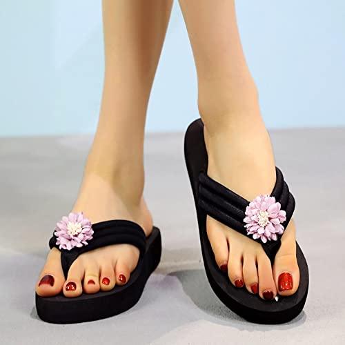 【並行輸入品】Women's Wedge Flip Flops for Summer Casual, Trendy Flower Open Tの画像