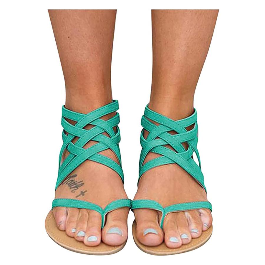 【並行輸入品】Back Zipper Sandals for Women Summer Ankle Straps Gladiator Flat_3