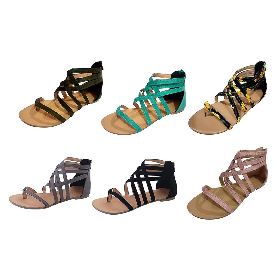 【並行輸入品】Back Zipper Sandals for Women Summer Ankle Straps Gladiator Flat_8
