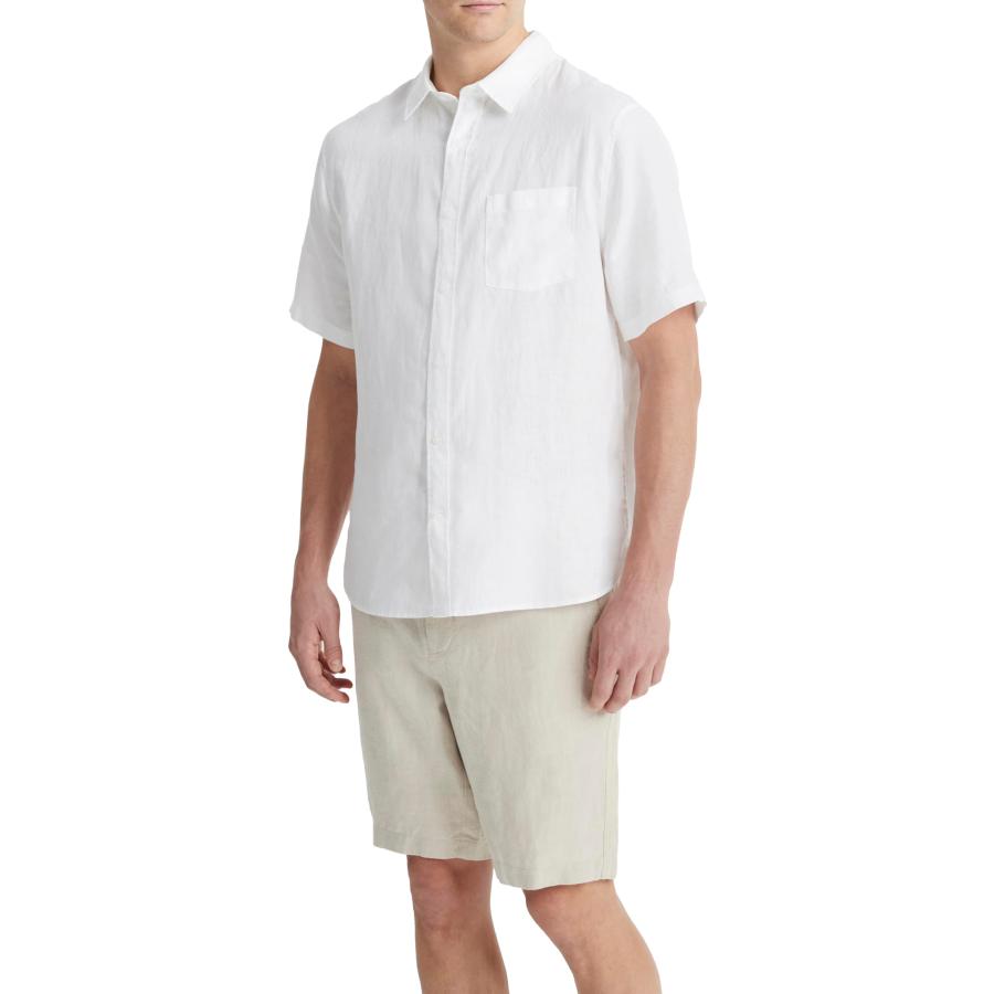 【並行輸入品】Vince Mens Linen S/S, Optic White, Mediumの画像