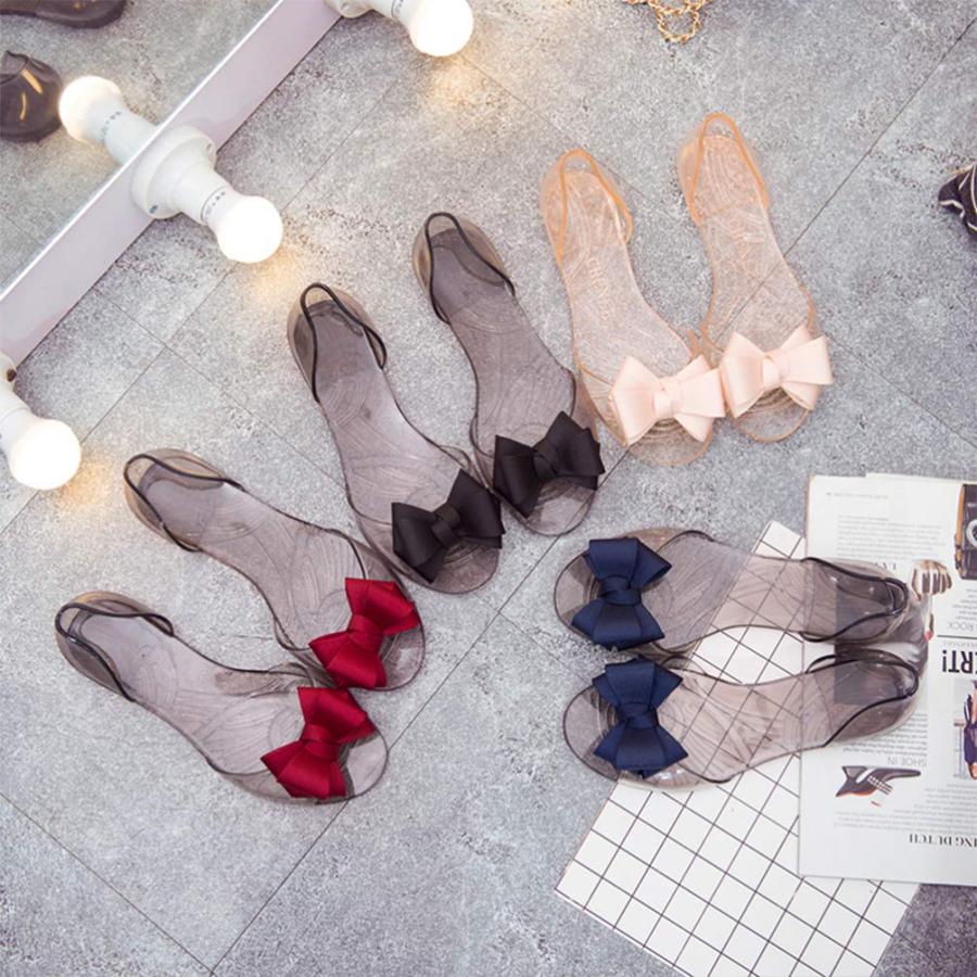 【並行輸入品】Holibanna Peep toe Sandals Female Work Flat Bowtie Clear Sandalsの画像