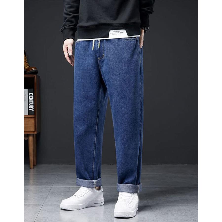 【並行輸入品】hathne Men's Drawstring Elastic Waist Loose Fit Denim Pants Casu_3