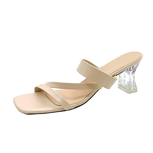 【並行輸入品】Women's Heeled Sandals Square Toe Slip on Slippers Transparent Cの画像